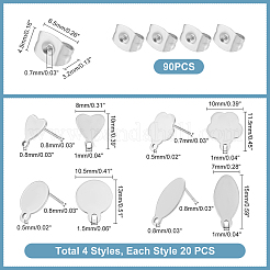 80Pcs 4 Style 304 Stainless Steel Stud Earring Findings and 90Pcs Ear Nuts&nbsp;STAS-UN0034-92