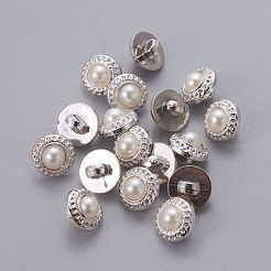 プラスチックシャンクボタン  1穴  模造パールボタン  花  ホワイト  12x9.5mm  穴：3x2mm&nbsp;BUTT-WH0012-04