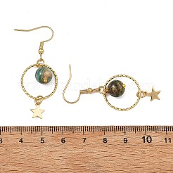 2 Pairs 2 Styles Natural Green Line Jasper Beads & Brass Dangle Earrings&nbsp;EJEW-JE07251