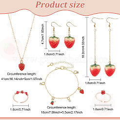 Strawberry Brass Enamel Pendant Necklace & Dangle Earrings & Open Cuff Ring & Charm Bracelet Jewelry Sets&nbsp;SJEW-AN0001-35