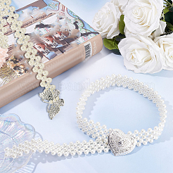 2Pcs 2 Style ABS Plastic Pearl Braided Stretch Chain Belts with Alloy Oval Clasp&nbsp;AJEW-CP0001-66