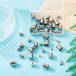 60個 6スタイル 201ステンレススチールコードエンド  コラム  ステンレス鋼色  7.5~13x3~9mm  穴：1.6~2.4mm  内径：2~8mm  10個/スタイル&nbsp;STAS-TA0002-98