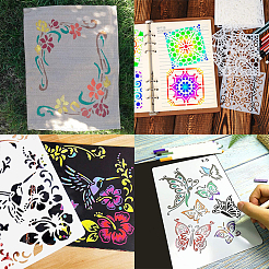 花と鳥のテーマ/星空のプラスチック製絵画ステンシル  図面テンプレート  DIYスクラップブッキング用  混合図形  ホワイト  13x13x0.02cm  9シート/セット&nbsp;DIY-CP0001-23