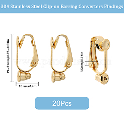 304ステンレススチール製クリップオンイヤリングコンバーター金具20個  穴開けないイヤリング  クリップ式イヤリング用PEプラスチックパッド20個  ゴールドカラー  20.5x7.5x10mm  穴：0.7mm&nbsp;STAS-SC0021-49