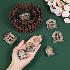 樹脂製ドールハウスの組み立てアクセサリー  模造木製ドアを含む  窓と庭のフェンス  マイクロランドスケープデコレーション用  ミックスカラー  32.5~900x16~51x4.5~57mm&nbsp;DJEW-GF0001-54