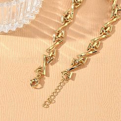 女性用ハンマー加工304ステンレススチールリンクチェーンブレスレット  Z字型  イオンプレーティング（ip）  長持ちメッキ  ゴールドカラー  7.48インチ（19cm）&nbsp;BJEW-D466-07G