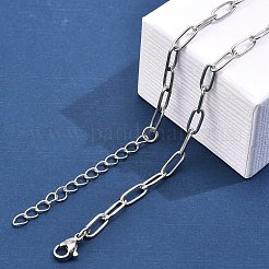 304ステンレススチールペーパークリップチェーンネックレス女性男性用  ステンレス鋼色  17.91インチ（45.5cm）&nbsp;NJEW-G161-01P