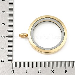304ステンレススチールフローティングロケットペンダント  ガラスと  フラットラウンド  ゴールドカラー  36x30x6.5mm  穴：5mm&nbsp;STAS-E443-41G-02