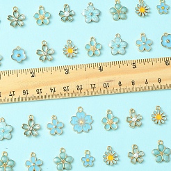 40個10スタイルアロイエナメルペンダント  クリスタルラインストーン付き  花  空色  13~20.5x10~14x1.5~3mm  穴：1.2~2mm  4個/スタイル&nbsp;ENAM-FS0002-32