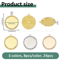 合金カボションセッティングペンダント  ラインストーン付き  フラットラウンド  ミックスカラー  トレイ：25.5mm  34x31x2.5mm  穴：2mm  8個/カラー&nbsp;FIND-FH0017-17A