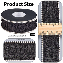 ポリエステルとプラスチック製の模造真珠のリボン  ギフトアクセサリー  ブラック  1-5/8インチ（41mm）  約5.00ヤード（4.57m）/ロール&nbsp;OCOR-WH20013-028E