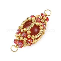Natural Carnelian & Glass Seed Beads Connector Charms&nbsp;PALLOY-MZ01403-01