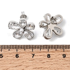 Flower Brass Micro Pave Clear Cubic Zirconia Stud Earrings&nbsp;EJEW-P333-02P