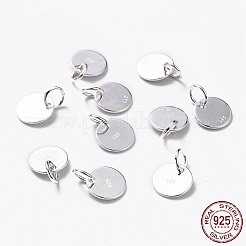 925スターリングシルバーペンダント  フラットラウンドのチャーム  スタンプ925個付き  銀  8x0.6mm  穴：2mm&nbsp;STER-K167-006B-S