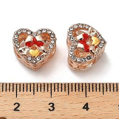 合金エナメルヨーロピアンビーズ  ラインストーン付き  大穴ビーズ  ハート  ローズゴールド  11x12x9mm  穴：4.6mm&nbsp;FIND-Q115-08RG