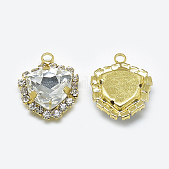 K9ガラスラインストーンチャーム  明るい金色の真鍮のパーツと  三角形  ミックスカラー  19.5x16x7mm  穴：2mm&nbsp;RGLA-T129-12mm-KC-M