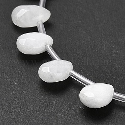 天然石ホワイトジェイドビーズ連売り  多面カット  ティアドロップ  トップ掘削  9x6x4mm  穴：0.8mm  約30~32個/連  16.54''（42センチメートル）&nbsp;G-Q167-A03-02