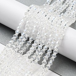 透明電気メッキガラスビーズ連売り  パール光沢メッキ  多面カット  双円錐形  透明  3.5~3.8x3mm  穴：0.8mm  約107~110個/連  32.5~34cm&nbsp;EGLA-A039-T3mm-A13