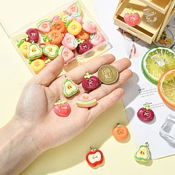 32個8スタイル不透明樹脂ペンダント  フルーツの形のボタン  プラチナ鉄ループ付き  混合図形  ミックスカラー  23.5~26.5x19~25.5x6~7.5mm  穴：2mm  4個/スタイル&nbsp;CRES-CJ0001-87