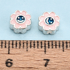 スターリングシルバーエナメルビーズ925個  笑顔の花  銀色のメッキ  ピンク  6x6x3mm  穴：1.2~1.4mm&nbsp;STER-T008-36C
