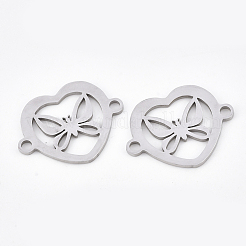 変色しにくい201ステンレススチールリンクコネクター  レーザーカットリンク  蝶とハート  ステンレス鋼色  15.5x19x1mm  穴：1.8mm&nbsp;STAS-T044-43P