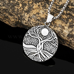 Viking Stainless Steel Box Chain Tree of Life Pendant Necklaces for Men&nbsp;PW-WGA998B-01