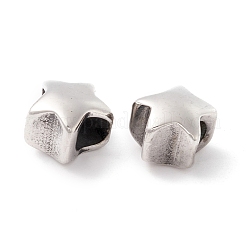 304ステンレススチールヨーロピアンビーズ  大穴ビーズ  手動研磨  スター  アンティークシルバー  10x11x8mm  穴：4.5mm&nbsp;STAS-M298-08AS