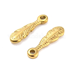 304ステンレススチールチャーム  リーフチャーム  18KGP本金メッキ  13.5x3.5x2mm  穴：1mm&nbsp;STAS-Z047-03G