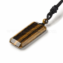 Natural Tiger Eye Rectangle Pendant Necklace with Nylon Cord for Women&nbsp;NJEW-C001-01B-02