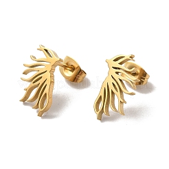 女性用304ステンレススチールスタッドピアス  ゴールドカラー  葉  15x8.5x1.4mm  ピン：0.7mm&nbsp;EJEW-D053-01G-02