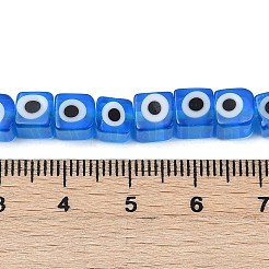 手作りナザールボンジュウランプワークビーズ連売り  キューブ  ドジャーブルー  5.5x5.5x5.5~6mm  穴：1mm  約63~65個/連  14.41''~15.63''（36.6~39.7センチメートル）&nbsp;LAMP-G166-16E
