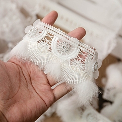 ポリエステル刺繍レースリボン  プラスチックラインストーン付き  服飾材料  小麦  2-3/8インチ（60mm）&nbsp;OCOR-WH0090-011