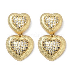 真鍮マイクロペーブクリアキュービックジルコニアスタッドピアス  鉛フリー＆カドミウムフリー  長持ちメッキ  18KGP本金メッキ  ハート  27x15.5mm&nbsp;EJEW-H154-10A-G