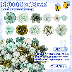 布花60個  造花頭  DIY 装飾花輪パーティー誕生日家の装飾のため  ターコイズ  16~47x22~48x25~47mm&nbsp;DIY-SP0005-73A