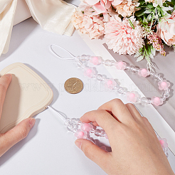 プラスチックビーズの携帯電話ストラップリストストラップ  女性用 女の子用 花チャーム 携帯 紛失防止チェーン  ピンク  20cm&nbsp;AJEW-WH20010-63A