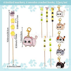 6Pcs Beadable Bamboo Knitting Needle & 6Pcs Cat Alloy Enamel Stitch Marker Kits&nbsp;DIY-DR00013