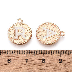 合金エナメルチャーム  フラットラウンドと文字a～z  ライトゴールド  ホワイト  17.5~18x15x2mm  穴：1.6~1.8mm&nbsp;PALLOY-T094-12B-KCG