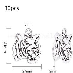 チベットスタイル合金タイガーヘッドのペンダント  アンティークシルバー  27x24x2mm  穴：3mm  30個/箱&nbsp;TIBEP-PH0004-85
