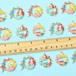 16個4スタイルアロイエナメルペンダント  ラインストーン付き  人魚のチャーム  ミックスカラー  28.5x32.5x2.5mm  穴：1.8mm  4個/スタイル&nbsp;ENAM-FS0002-24