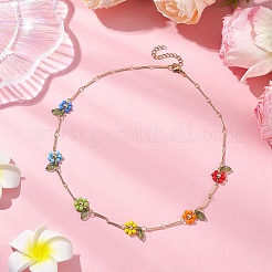 Rainbow Color Glass Beaded Flower Necklaces&nbsp;NJEW-TA00173-01