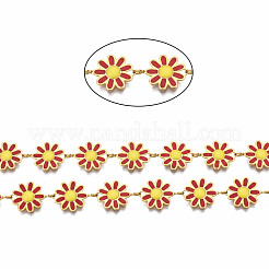 304ステンレススチール＆エナメルリンクチェーン  スプールで  溶接されていない  16KGP本金メッキ  ニッケルフリー  花  ファイヤーブリック  13.5x10x1mm  約16.4フィート（5m）/ロール&nbsp;CHS-Q004-001E-NF