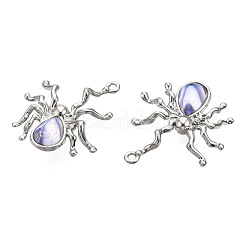 ハロウィンラックメッキ合金ペンダント  クモのチャーム  ライラック樹脂ビーズ付き  カドミウムフリー＆鉛フリー  プラチナ  30x27x5.8mm  穴：1.6mm&nbsp;PALLOY-F286-06P