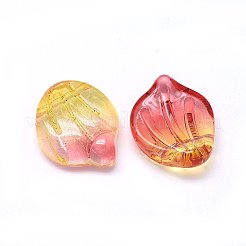 クリアガラスチャーム  シェル型花びら  ツートン  レッドオレンジ  15x12x4mm  穴：1mm&nbsp;GLAA-H016-01A-16