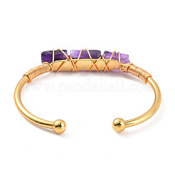 Natural Amethyst Triple Column Beaded Open Cuff Bangle&nbsp;BJEW-E377-01G-03