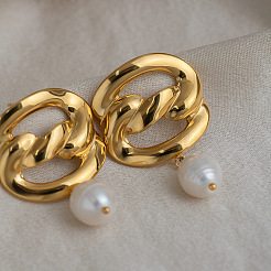 304 Stainless Steel Freshwater Pearl Dangle Stud Earrings for Women&nbsp;VW9874