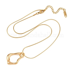 304ステンレススチール製中空不規則ティアドロップペンダントラウンドスネークチェーンネックレス（女性用）  PVD真空メッキ  長持ちメッキ  ゴールドカラー  17.91インチ（45.5cm）&nbsp;NJEW-G188-01G