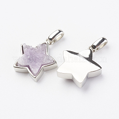 電気メッキ天然石ドゥルージークォーツペンダント  真鍮パーツ  スター  プラチナ  ミックスカラー  16.5x15x4~5mm  穴：2x3mm&nbsp;G-G737-12-P