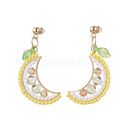 フルーツガラススタッドピアス  アクリルリーフと304ステンレススチールのイヤリング金具付き  レモン  42~43.5x19.5mm&nbsp;EJEW-MZ00524-03