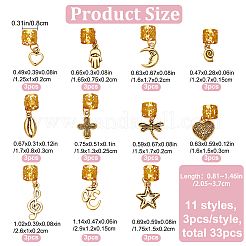 33個 11スタイル 合金ヘアブレイドペンダント  ヘアクリップ ドレッドヘア 三つ編み チャーム アクセサリー 女性と女の子用  トンボ＆クロス＆ハート  混合模様  20.5~37mm  穴：8mm  ペンダント：12~29x7~17x1.5~2mm  3個/スタイル&nbsp;OHAR-CP0001-14