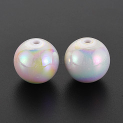 不透明なアクリルビーズ  ABカラーメッキ  ラウンド  ホワイト  20x19mm  穴：2~3mm&nbsp;X-MACR-S370-D20mm-01